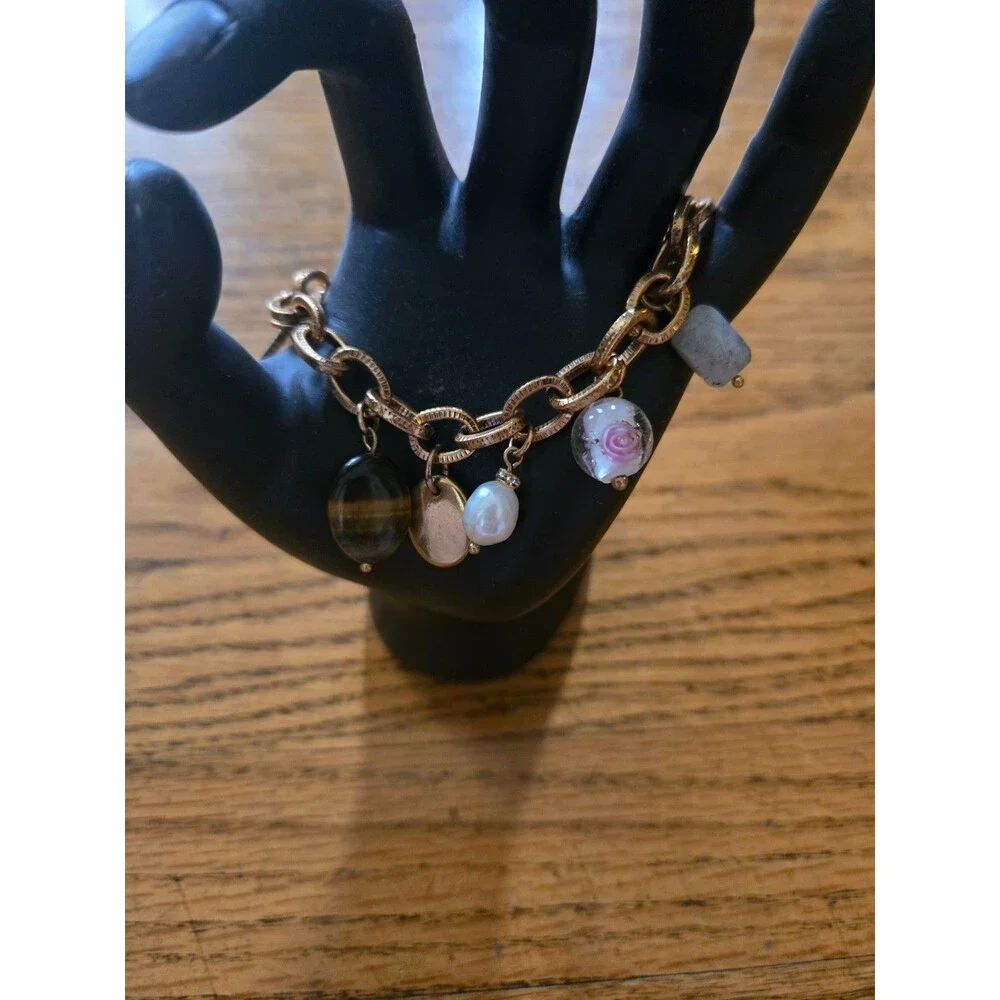 Chico's Gold Tone Multi Charm Chain Bracelet Bead Crystal Women's - Picture 5 of 6